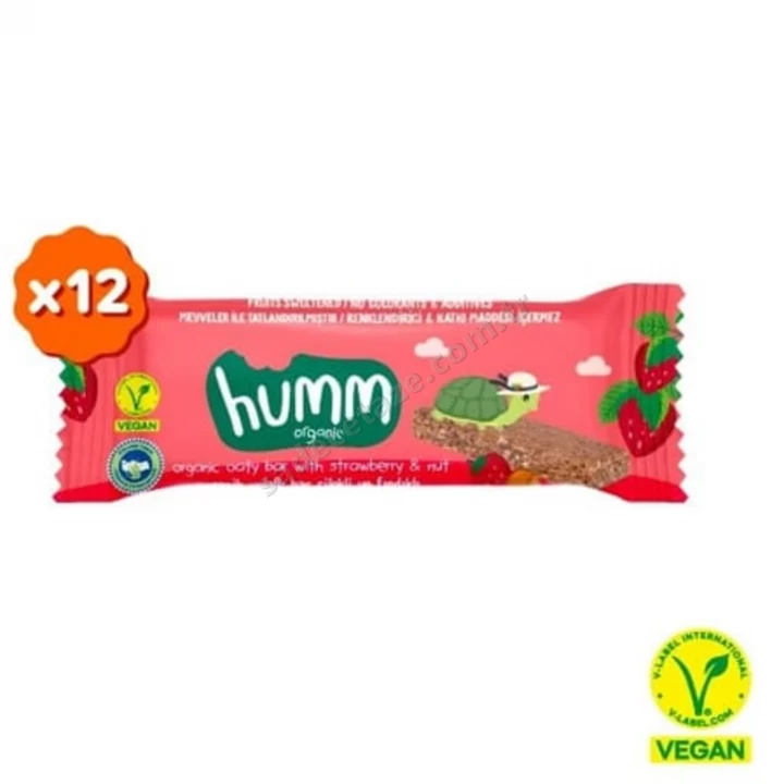 humm Organik Vegan Çilekli Fındıklı Yulaf Bar 12Li